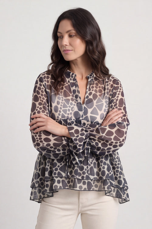 Edith Print Tie Front Top Charcoal – image 4 of 6