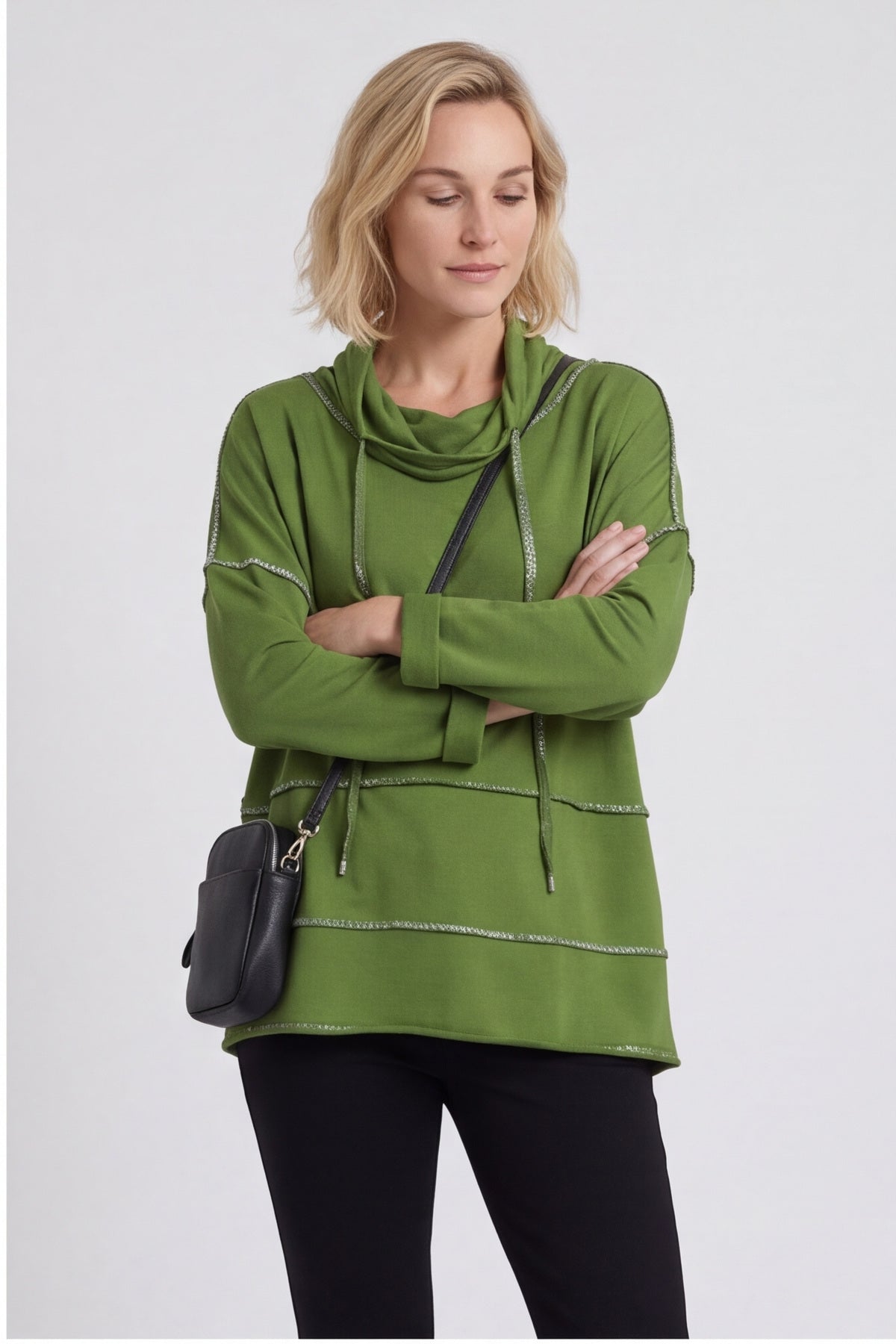 Clarina Cowl Neck Cotton Top Olive – image 4 of 6