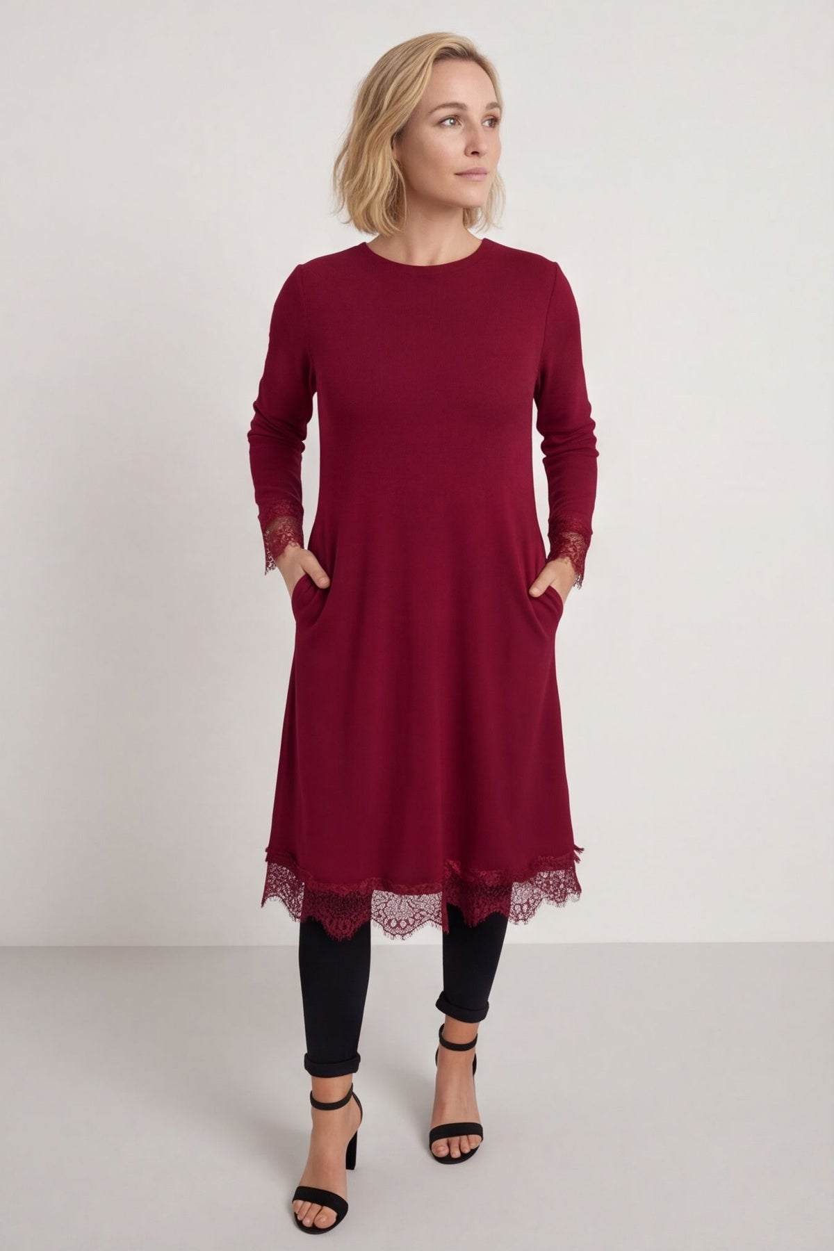 Merinda Lace Detail Dress Wine – image 4 of 6