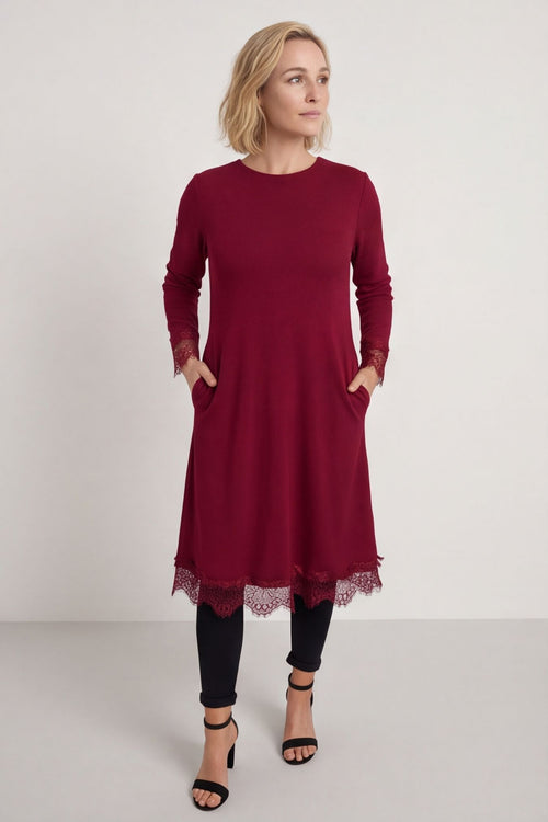 Merinda Lace Detail Dress Wine – image 4 of 6