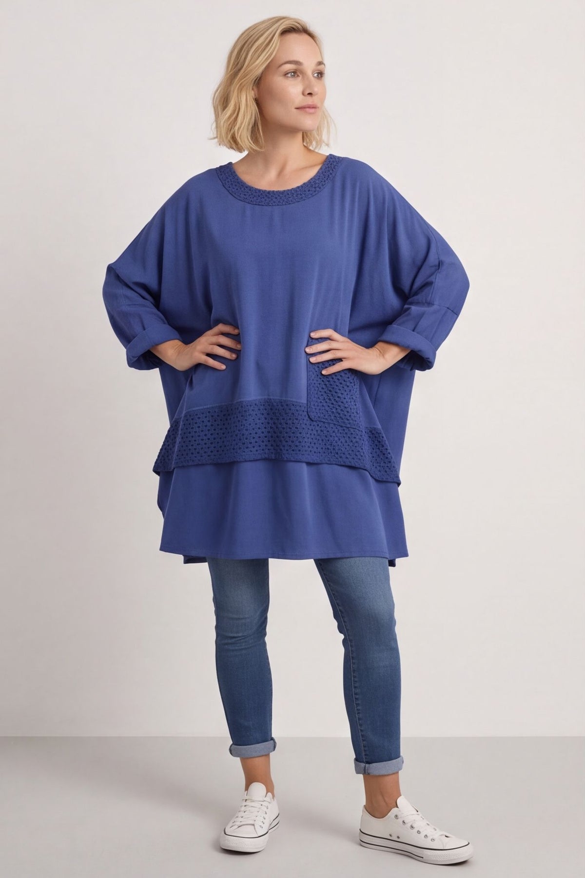 Mozelle Crochet Detail Cotton Top Cobalt – image 4 of 6