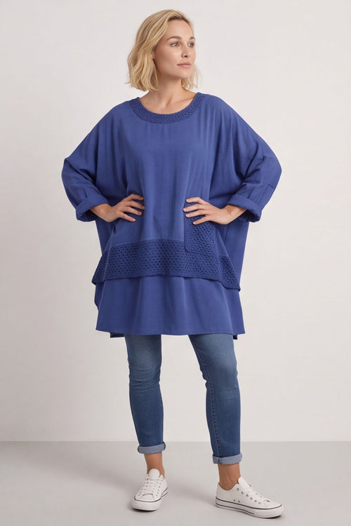 Mozelle Crochet Detail Cotton Top Cobalt – image 4 of 6