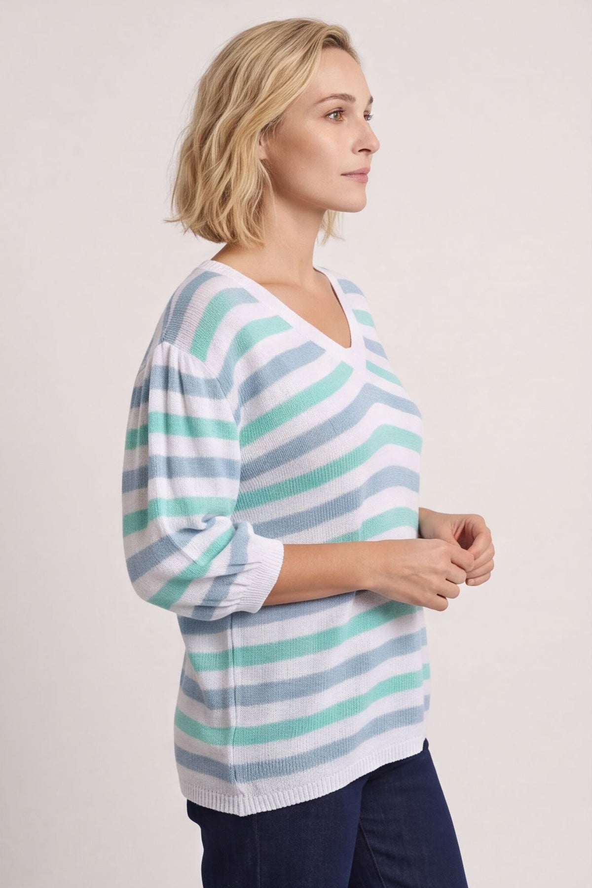 Gladys Stripe Knit Cotton Top Blue – image 4 of 6
