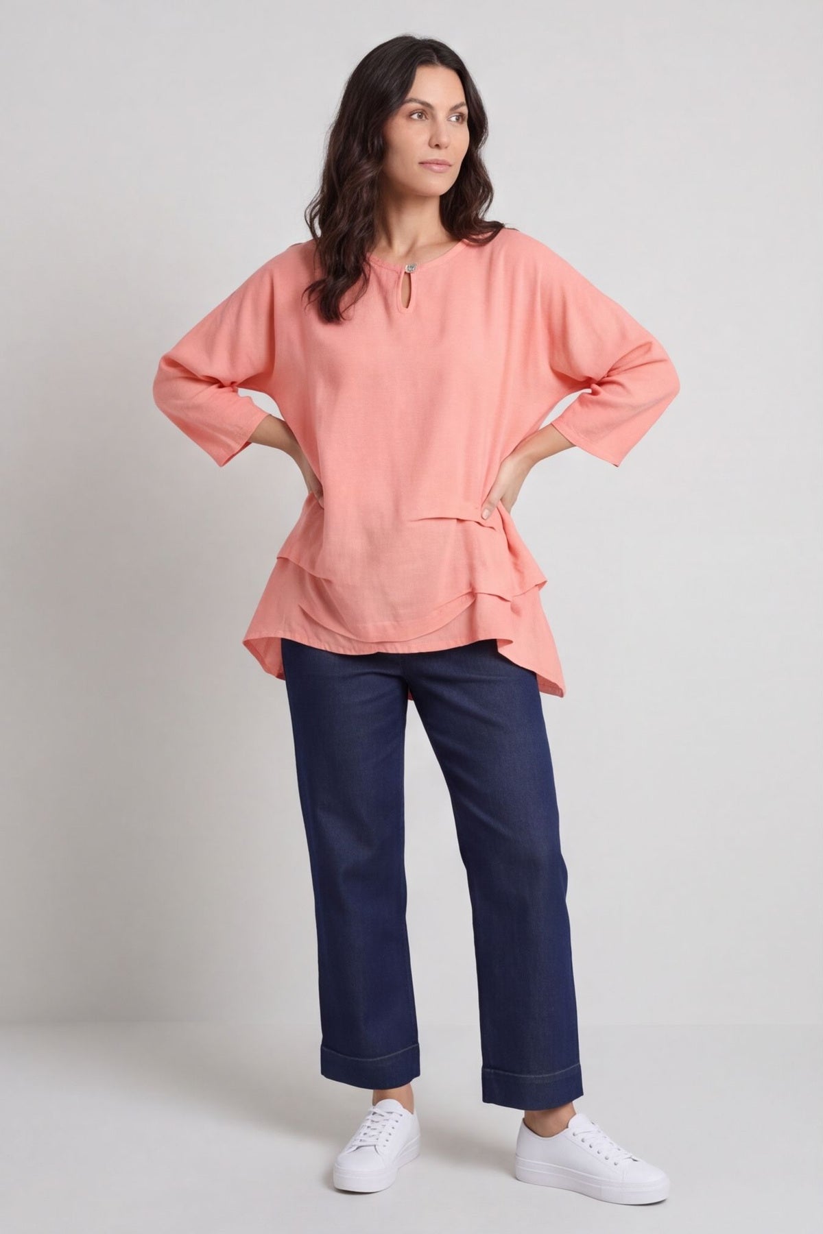 Loriella Keyhole Linen Top Orange – image 3 of 5