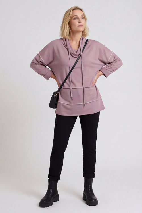 Clarina Cowl Neck Cotton Top Mauve – image 4 of 6