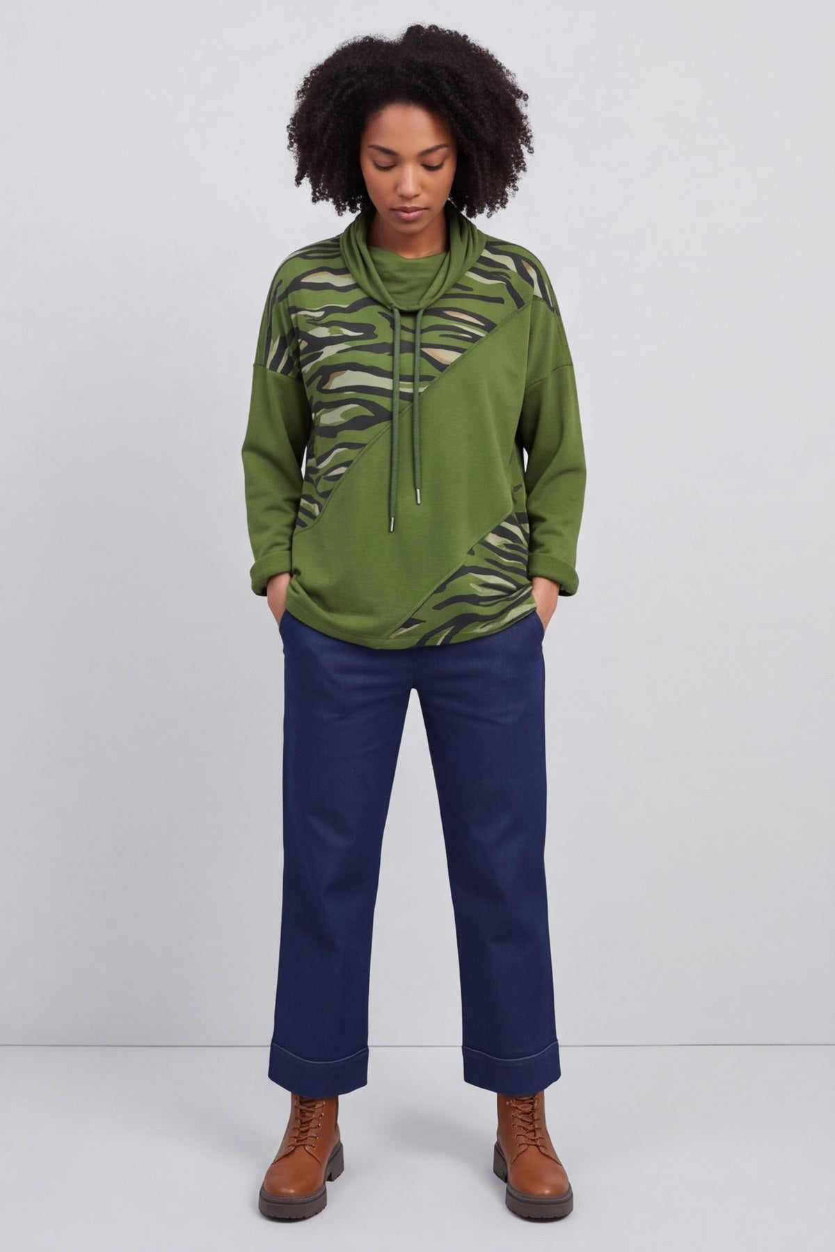 Lydia Cowl Print Cotton Top Olive – image 4 of 6