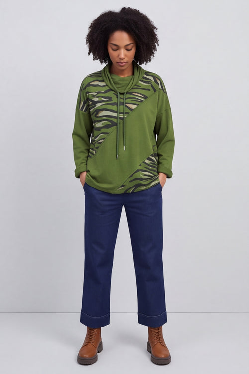 Lydia Cowl Print Cotton Top Olive – image 4 of 6