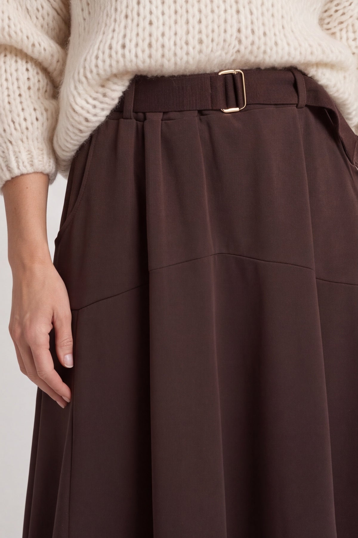 Georgetta Belted Cotton Skirt Cocoa – image 4 of 6