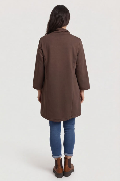 Damaris Asymmetric Button Cotton Top Cocoa – image 4 of 6