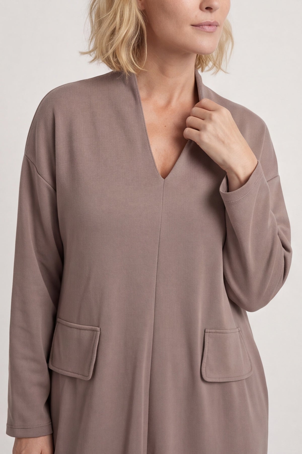 Clarissa V-Neck Cotton Dress Mocha – image 4 of 6