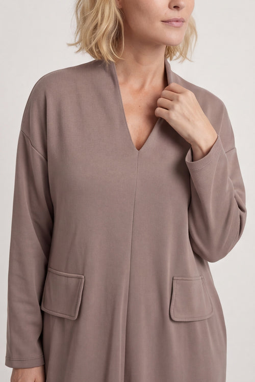 Clarissa V-Neck Cotton Dress Mocha – image 4 of 6