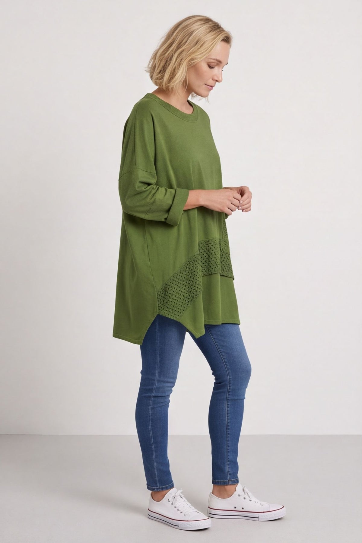 Mozelle Crochet Detail Cotton Top Olive – image 3 of 5