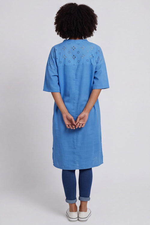 Gabrielle Embroidered Linen Dress Powder Blue – image 3 of 5