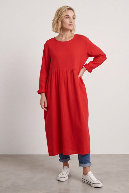 Tina Ribbed Detail Cotton Dress Red – image 2 of 3