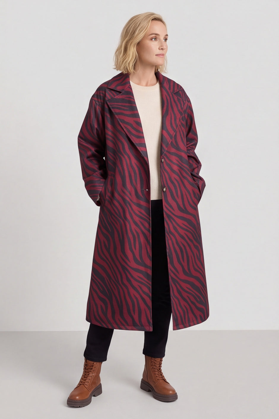 Jenna Zebra Print Coat Wine – image 3 of 5