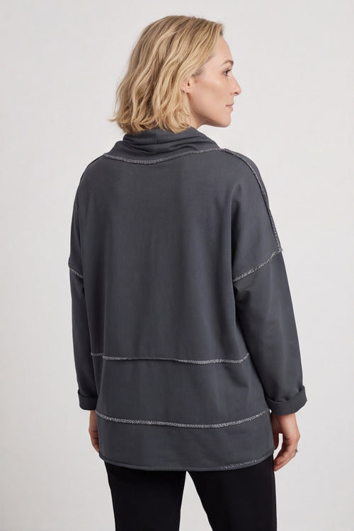Clarina Cowl Neck Cotton Top Mid Grey – image 3 of 5
