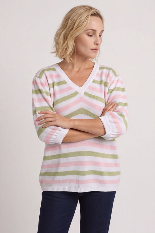 Gladys Stripe Knit Cotton Top Pink – image 4 of 6