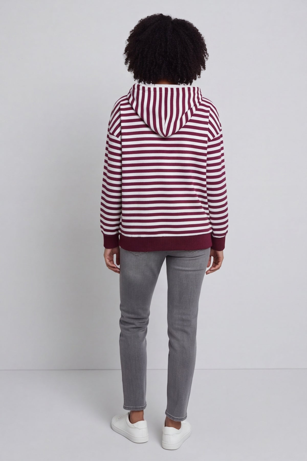 Selena Stripe Hooded Top Burgundy – image 4 of 6