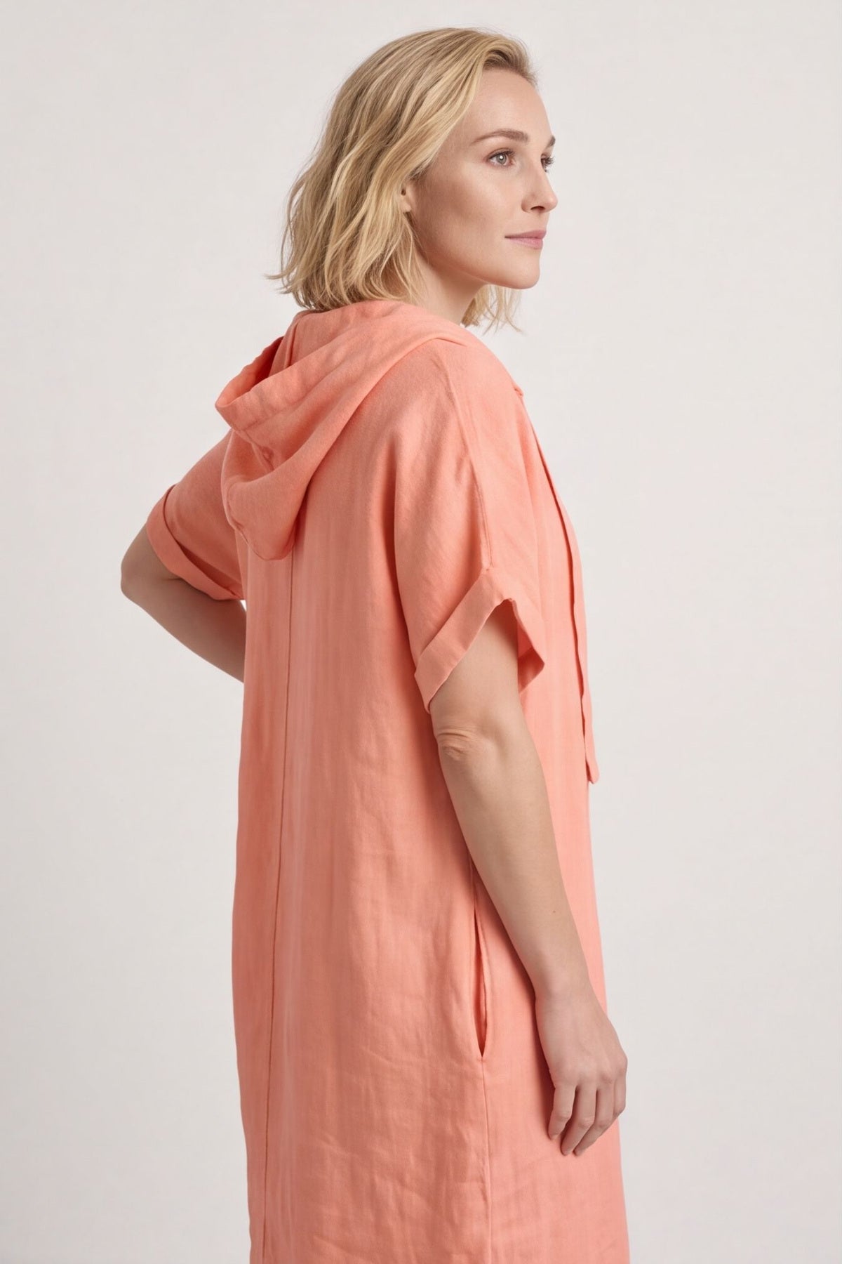 Carlina Hooded Flower Detail Linen Dress Orange – image 4 of 6