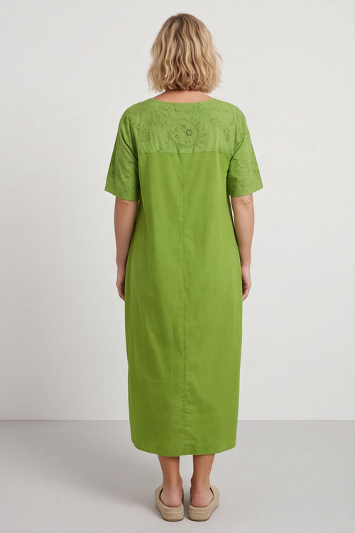 Raven Embroidered Shoulder Cotton Dress Olive – image 4 of 6