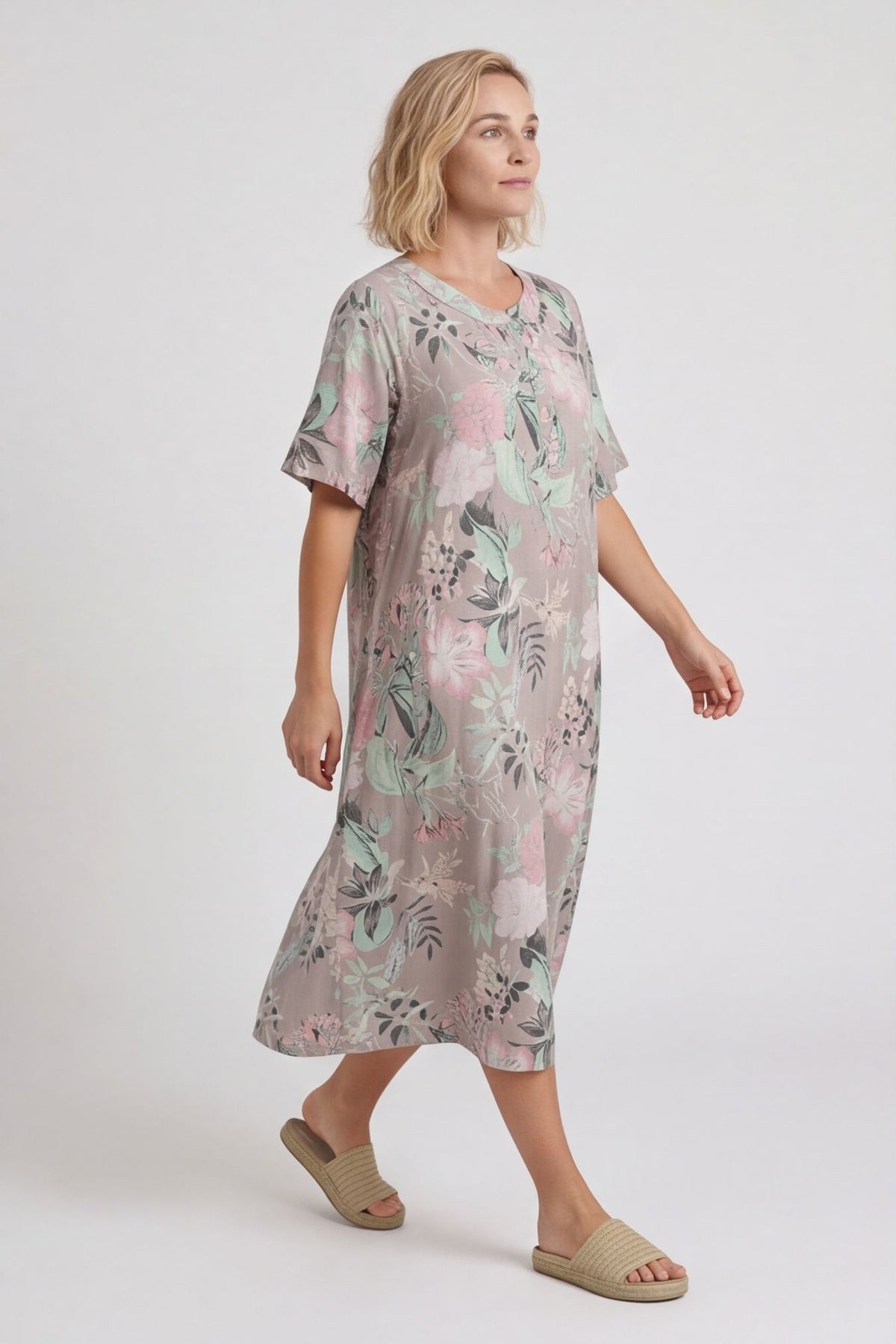 Mavis Floral Linen Dress Mocha – image 4 of 6