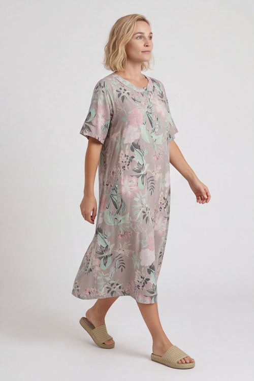 Mavis Floral Linen Dress Mocha – image 4 of 6