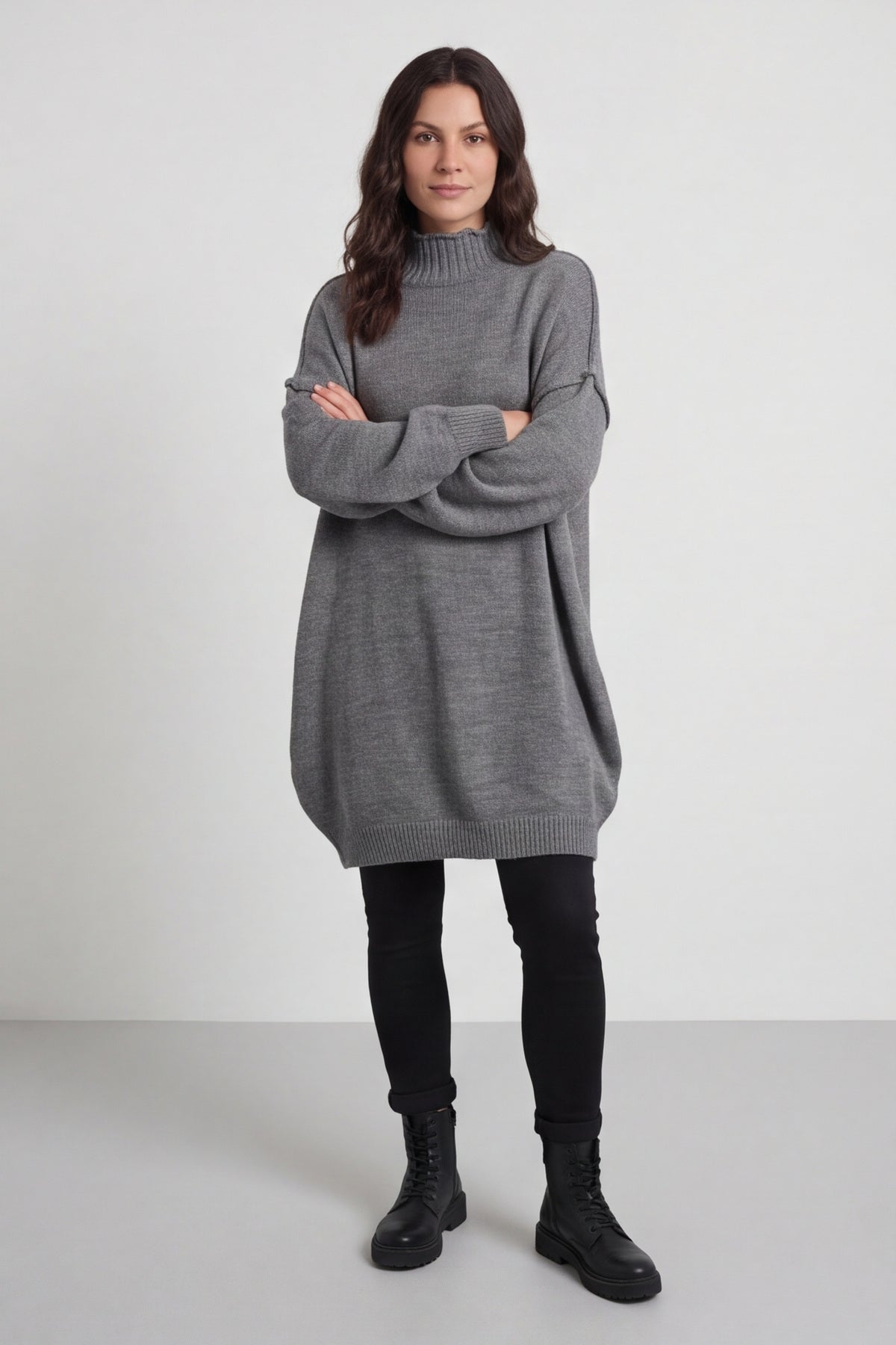 Bridie Polo Neck Knitted Tunic Grey – image 4 of 6