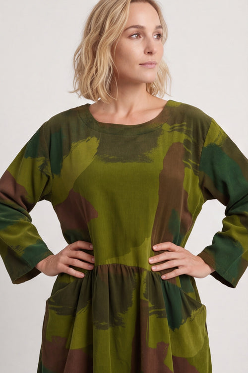 Dreda Print Needlecord Dress Olive – image 4 of 6