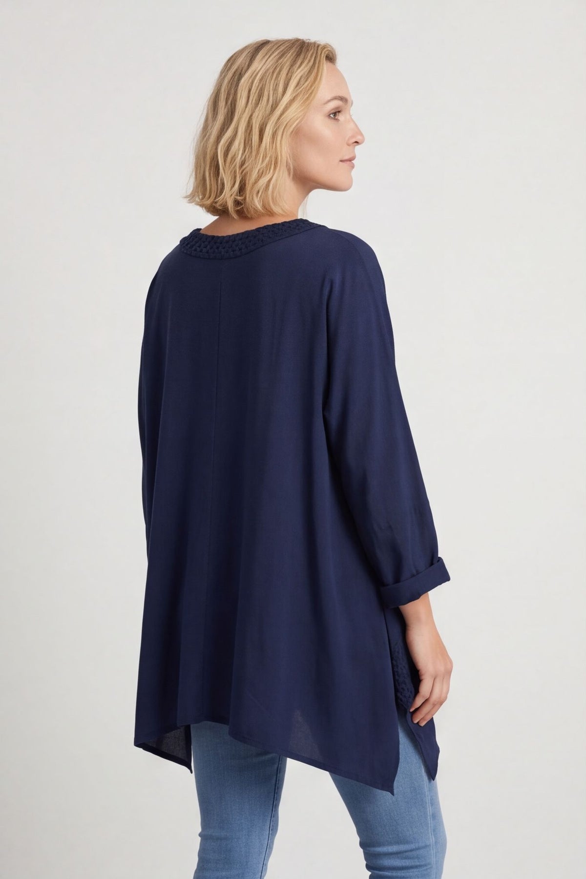Mozelle Crochet Detail Cotton Top Navy – image 3 of 5