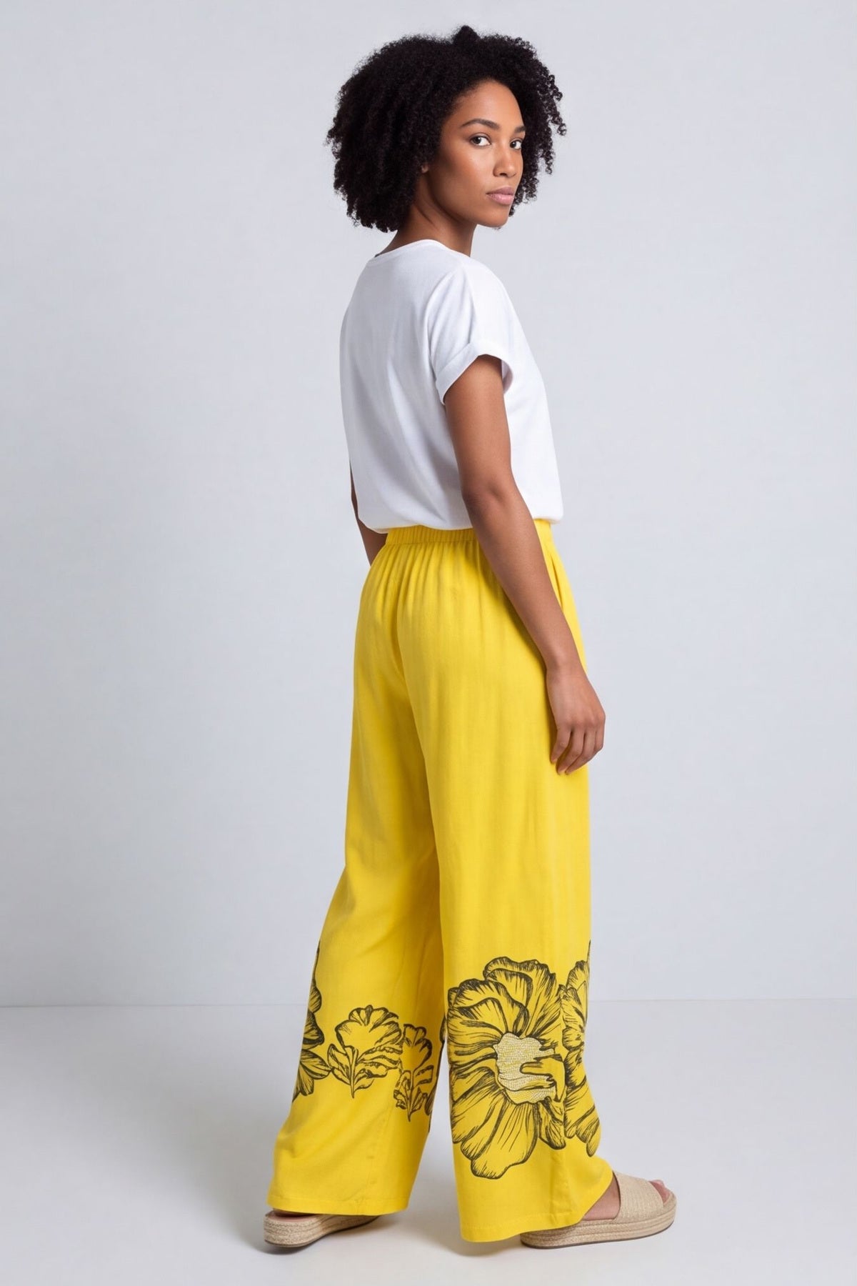 Aksana Flower Wide Leg Trousers Yellow – image 4 of 6