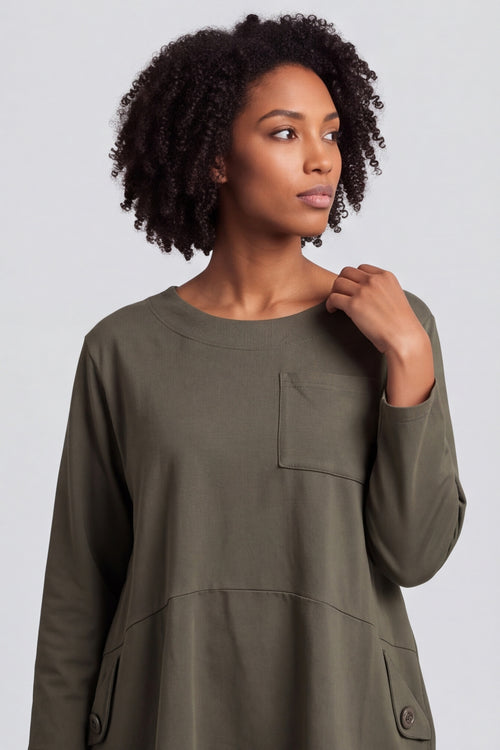 Angelina Pocket Cotton Top Khaki – image 4 of 6