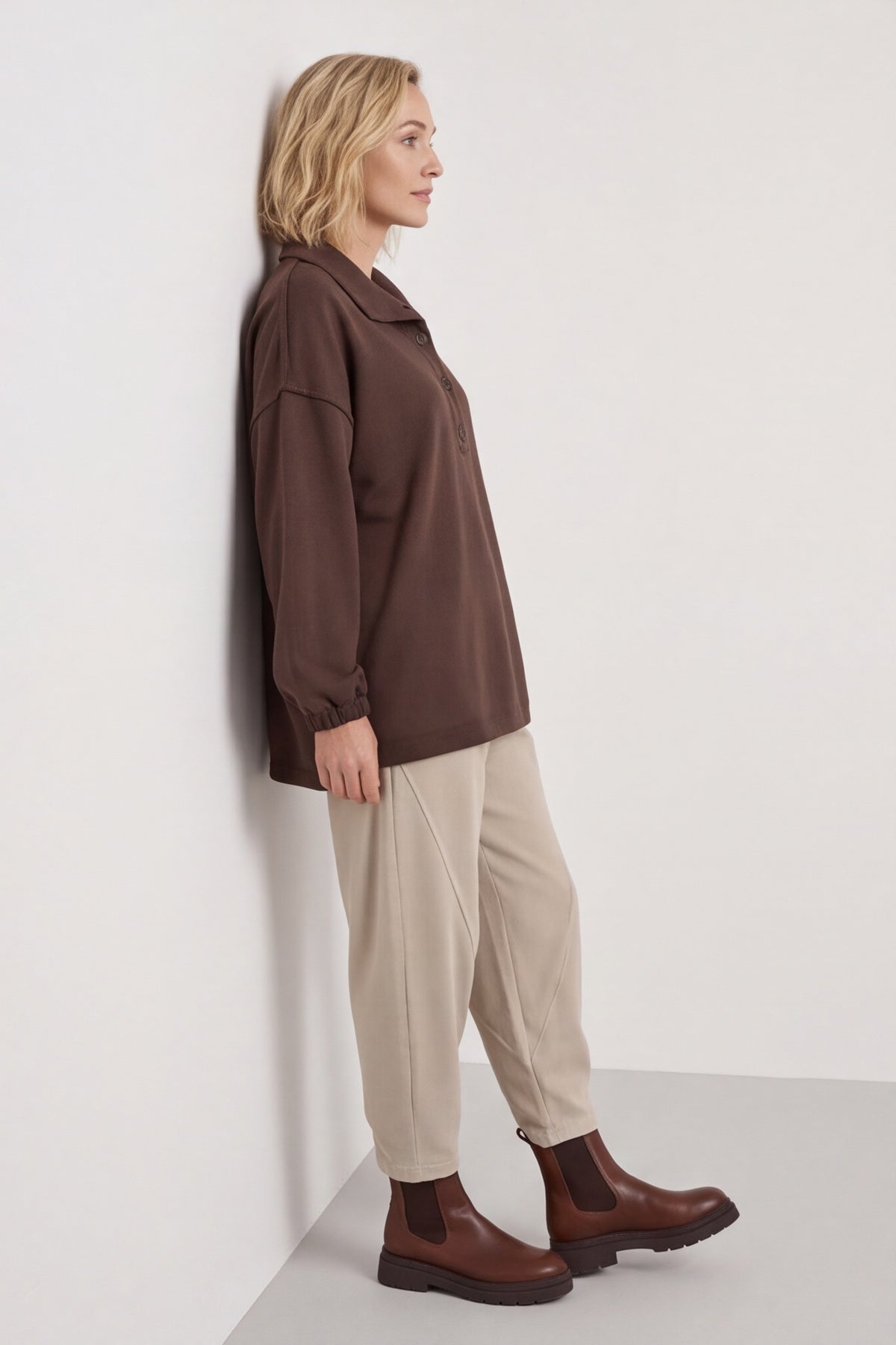 Sybil Button Cotton Sweatshirt Cocoa – image 4 of 6