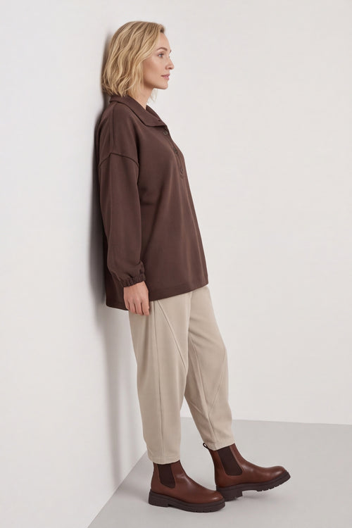 Sybil Button Cotton Sweatshirt Cocoa – image 4 of 6
