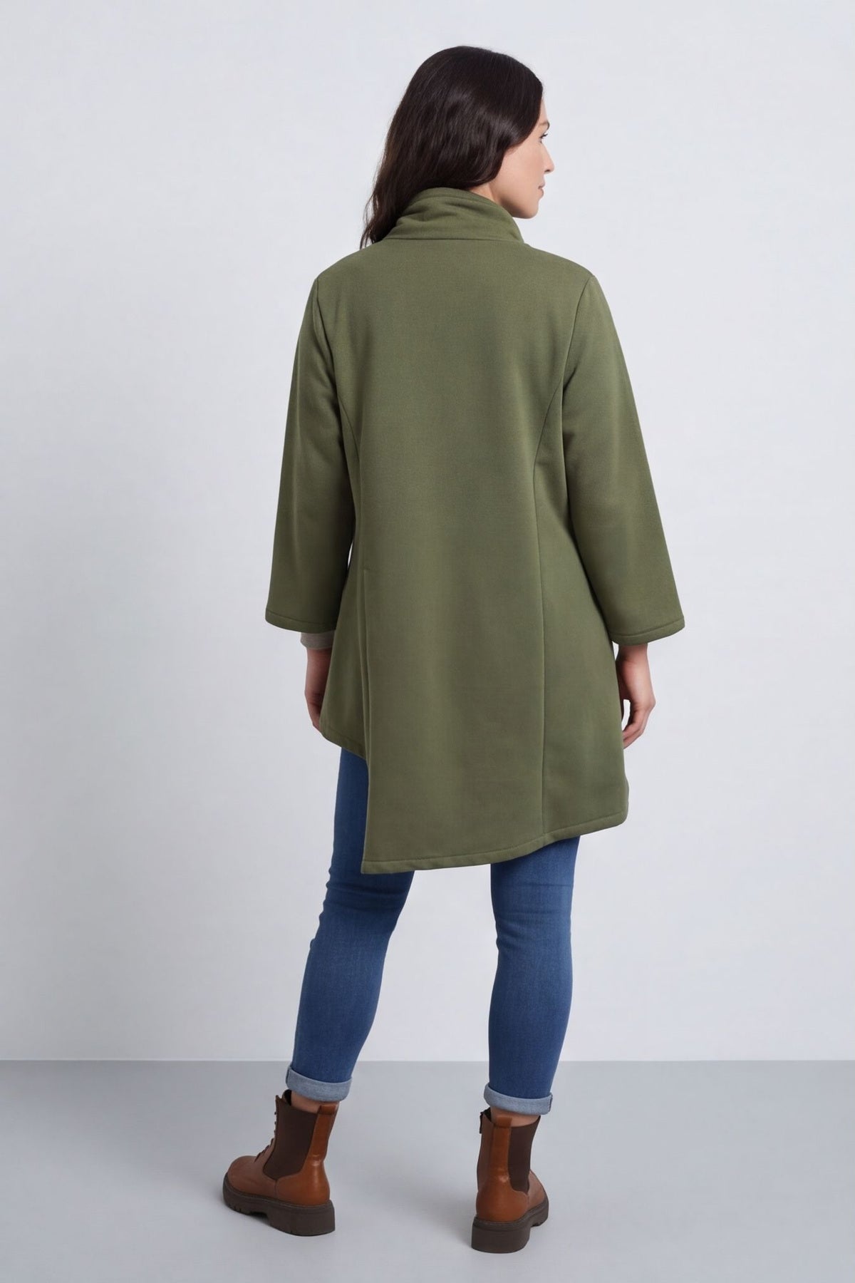 Damaris Asymmetric Button Cotton Top Khaki – image 4 of 6