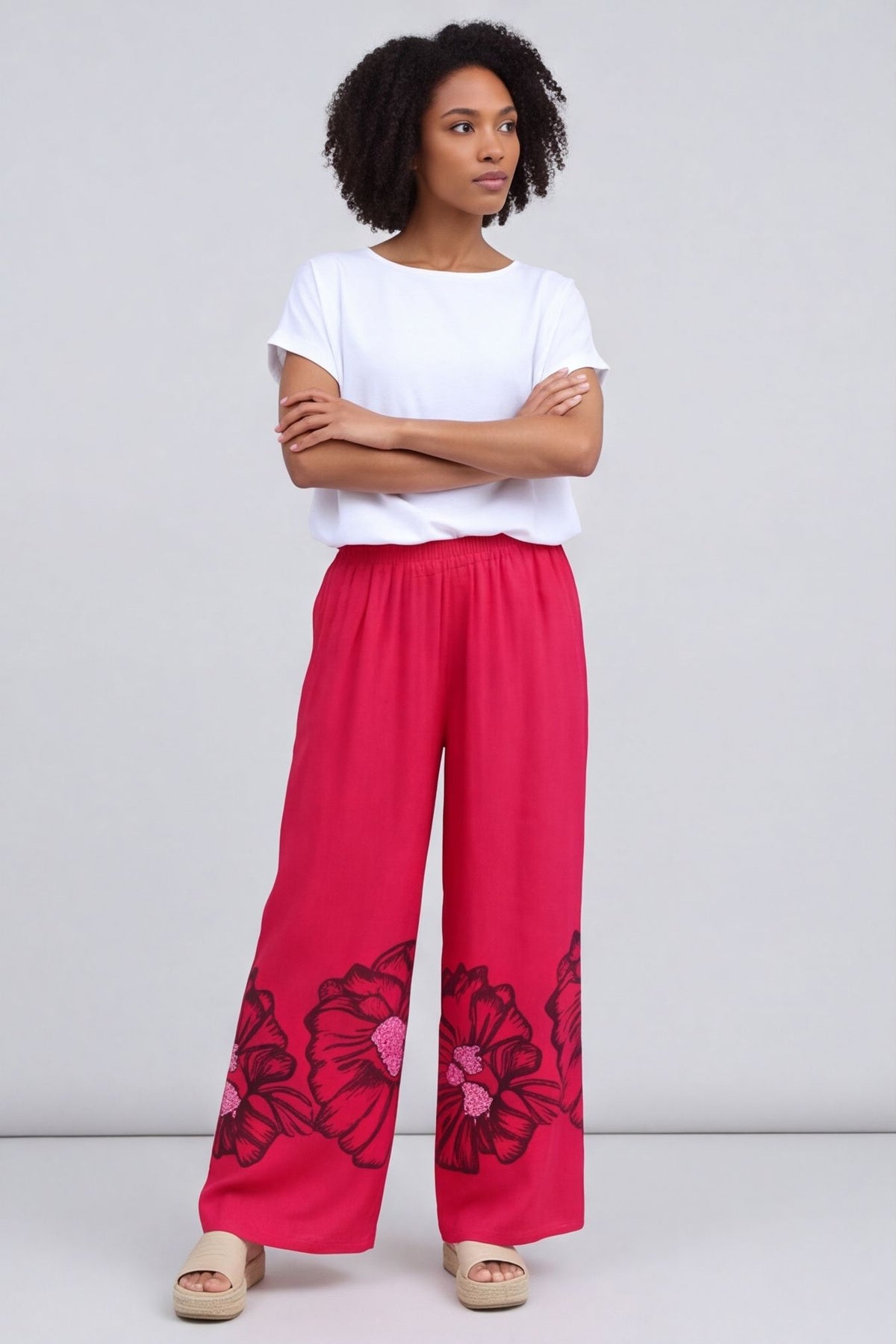 Aksana Flower Wide Leg Trousers Hot Pink – image 4 of 6