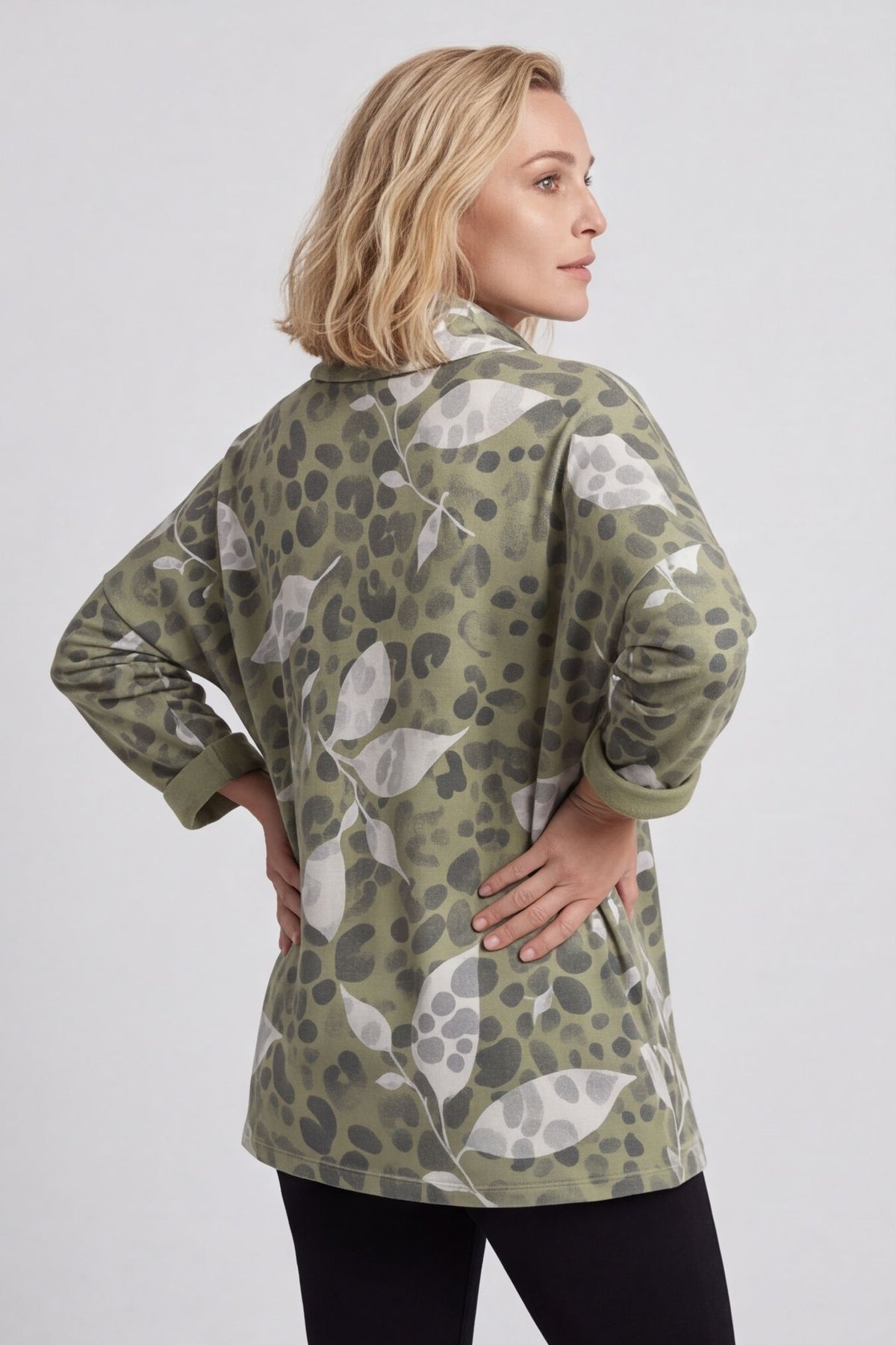 Beryl Print Cowl Neck Cotton Top Green – image 4 of 6