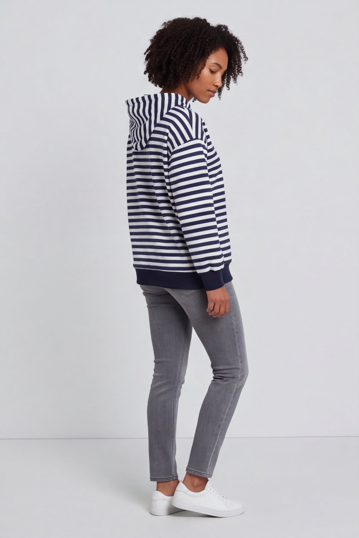 Selena Stripe Hooded Top Navy – image 4 of 6