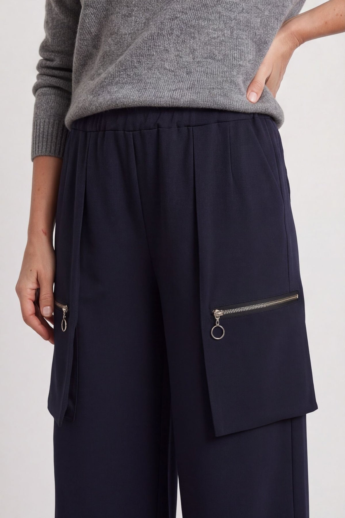 Opaline Zip Pocket Cotton Trousers Navy – image 3 of 4