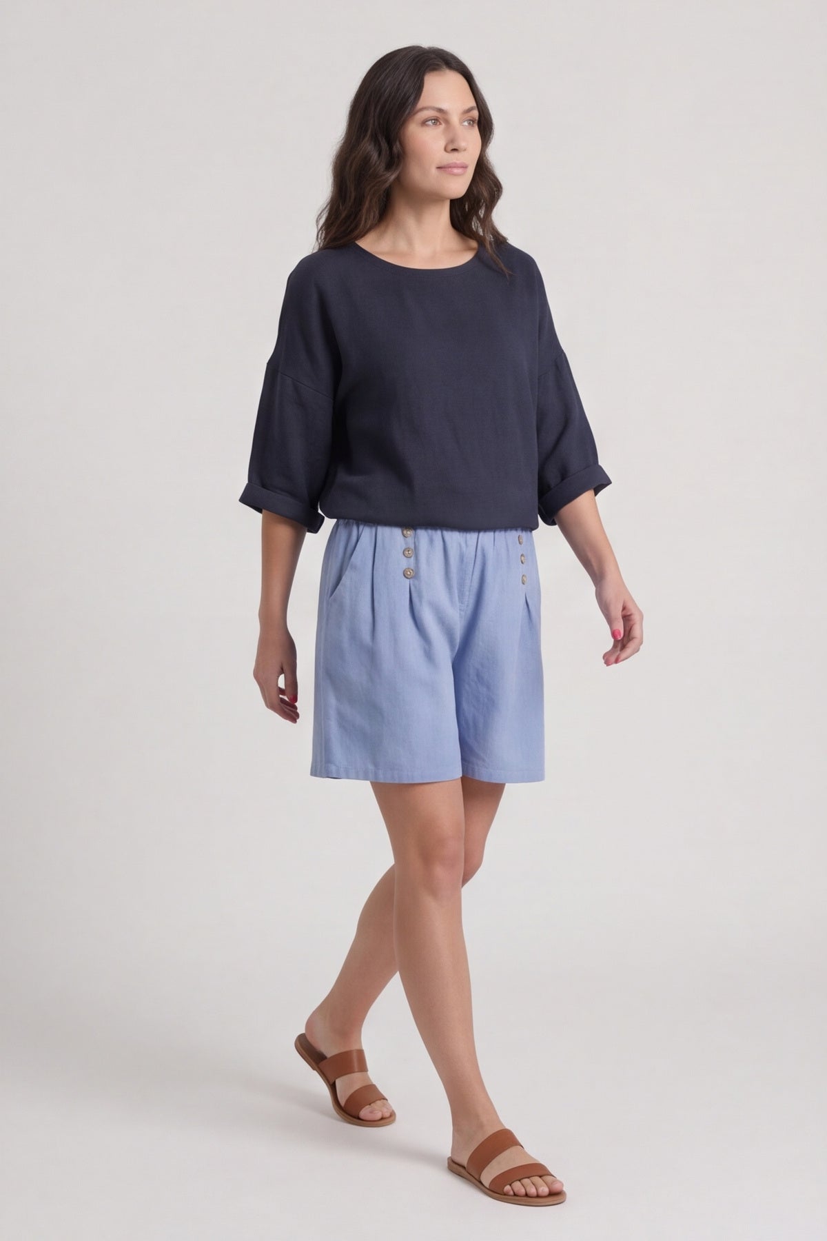 Arielle Linen Blend Shorts Powder Blue – image 4 of 6