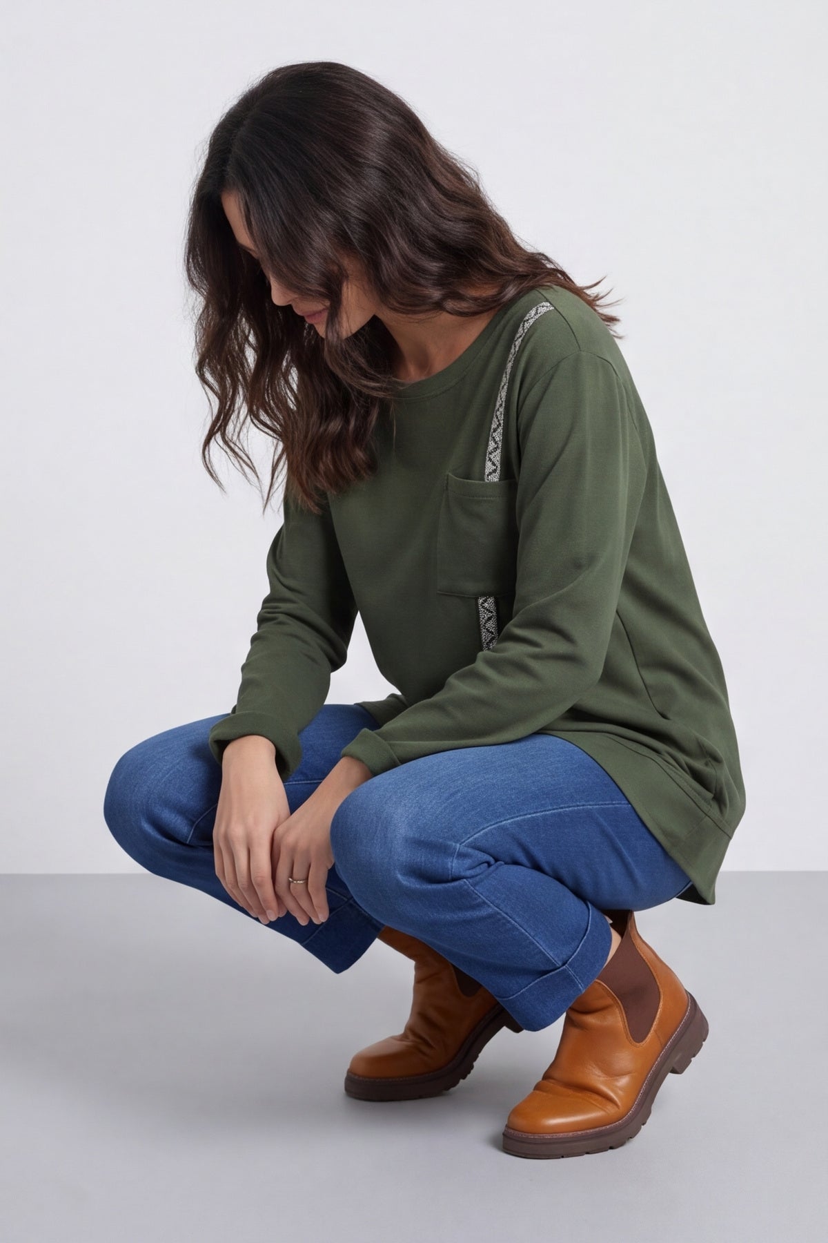 Barbara Pocket Cotton Top Khaki – image 4 of 6