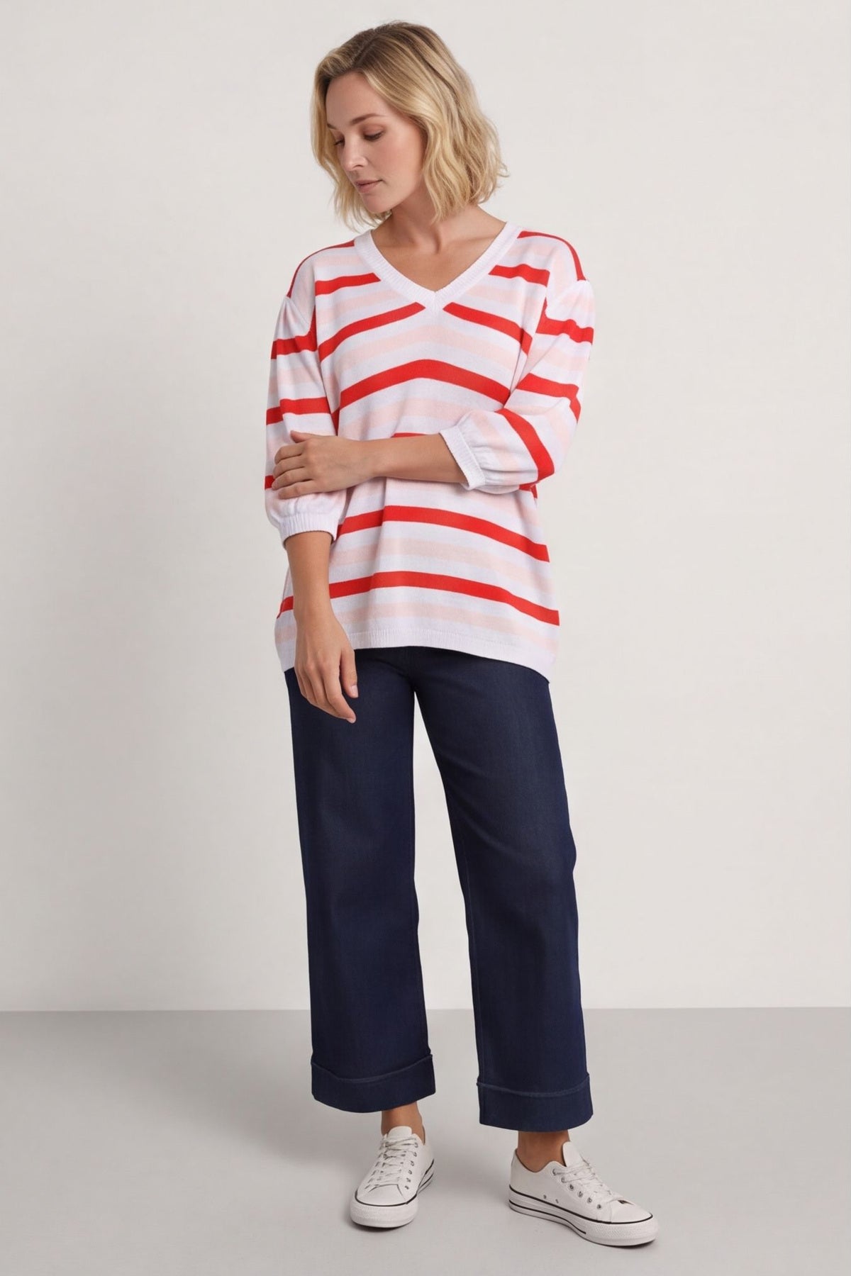 Gladys Stripe Knit Cotton Top Red – image 4 of 6
