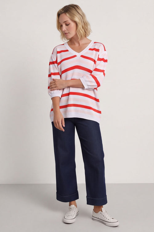 Gladys Stripe Knit Cotton Top Red – image 4 of 6