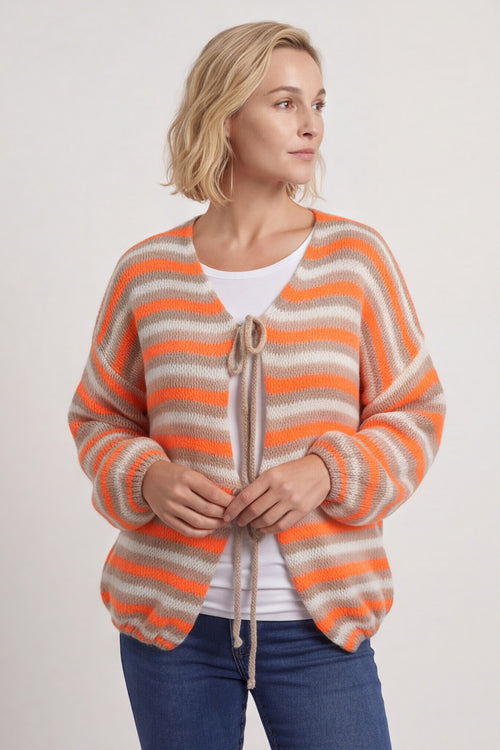 Merlyn Stripe Tie Knitted Cardigan Orange – image 4 of 6