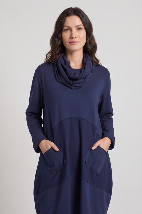 Rizo Snood Cotton Dress Navy – image 4 of 6