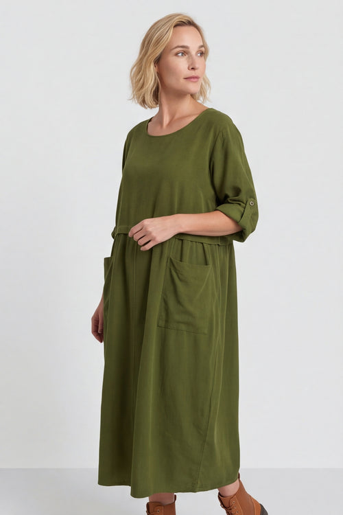 Etta Needlecord Dress Olive – image 3 of 4