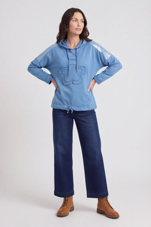 Betsy Flower Patch Hooded Cotton Top Blue – image 4 of 6