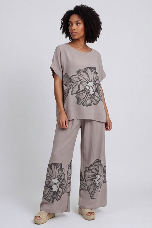 Aksana Flower Wide Leg Trousers Mocha – image 3 of 5