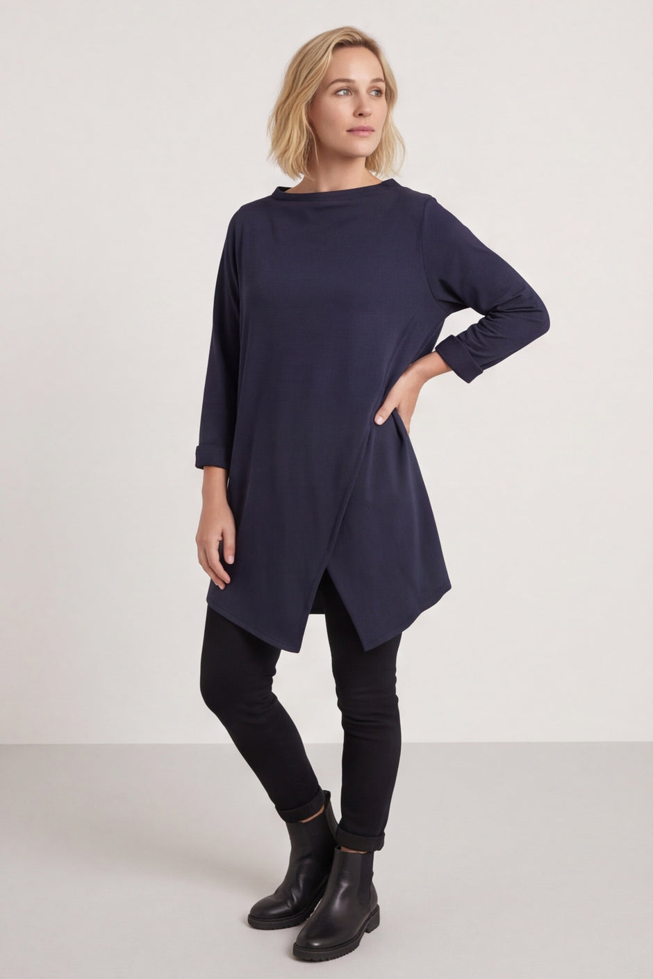 Nelle Cowl Cotton Top Navy – image 4 of 5
