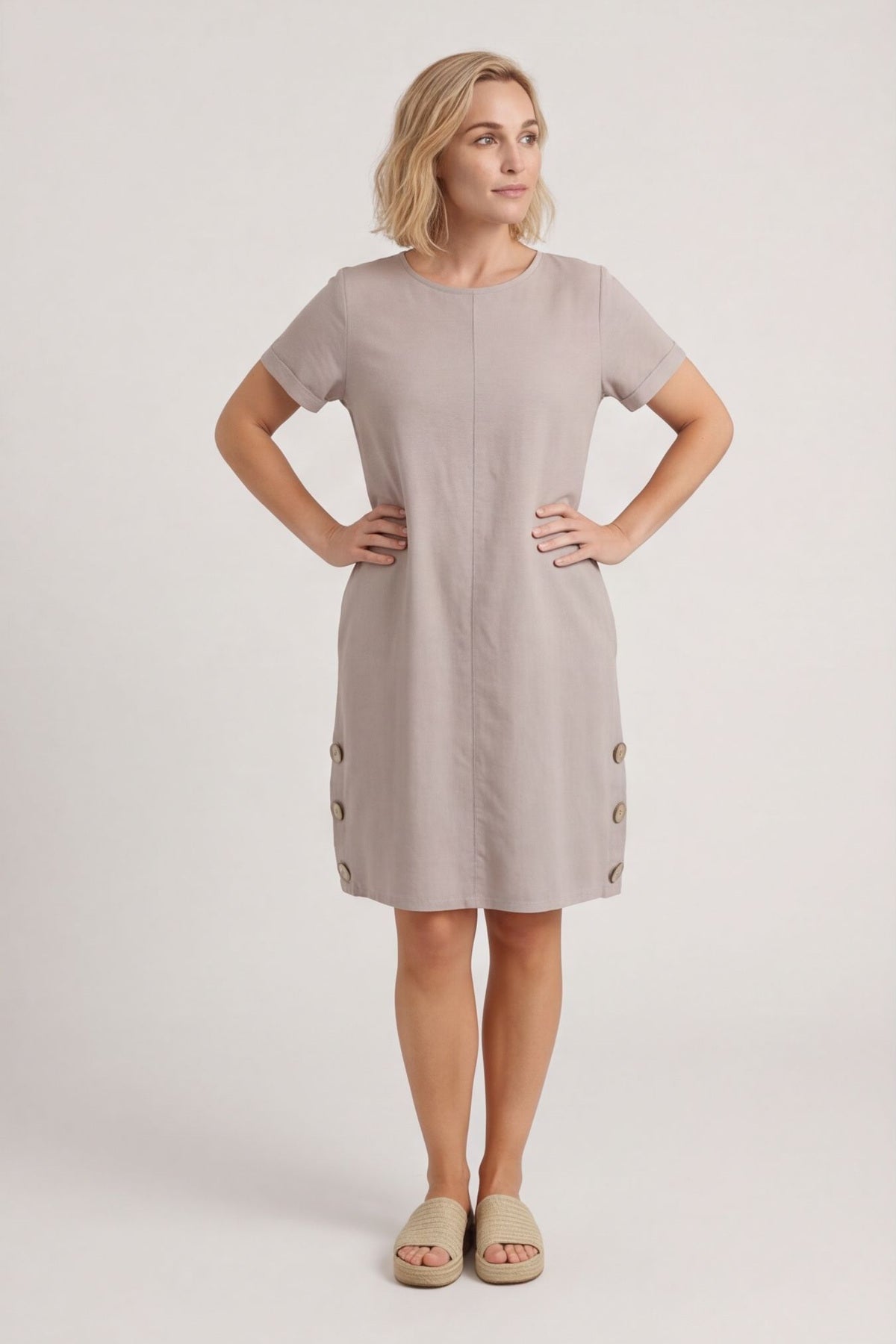 Joyce Button Linen Dress Mocha – image 4 of 6