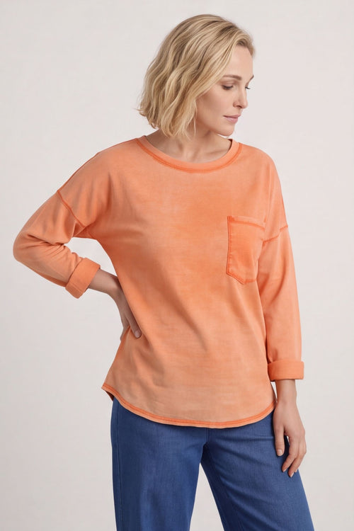 Amelie Washed Pocket Cotton Top Orange – image 3 of 5